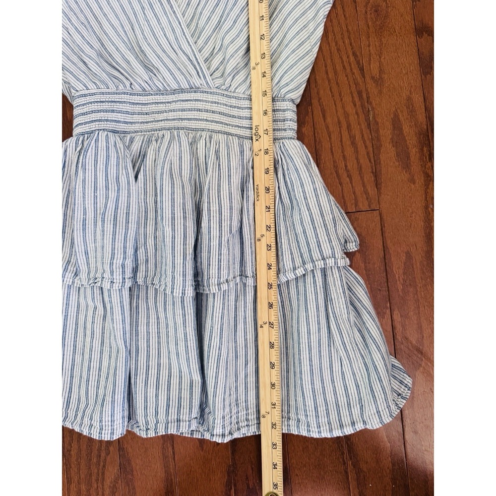 American Eagle Striped Tiered Ruffle Mini Dress Blue White Linen Blend Size S - Picture 7 of 8
